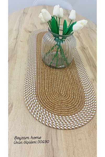 HLM TEKSTİL Jüt, Dekoratif Masa Sehpa Örtüsü, Runner 33x90, Amerikan Servis