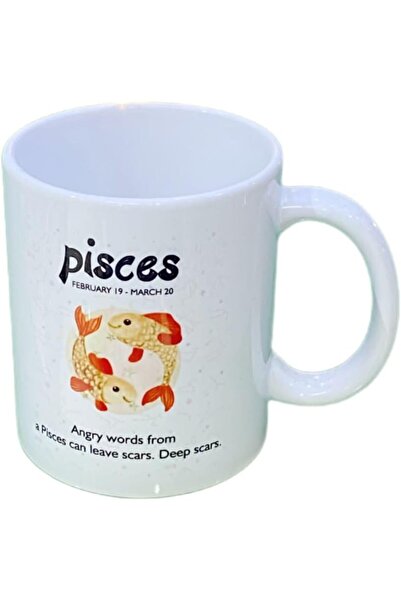 golden pineapple Zodiac Sign Mugs, Ceramic Coffee and Tea Cups, White with Zodiac Designs (Pisces)