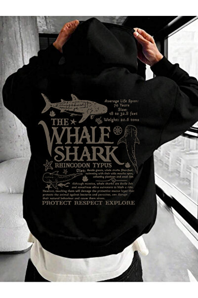 VEK Unisex Oversize Sweatshirt Hoodie Shark Back Printed