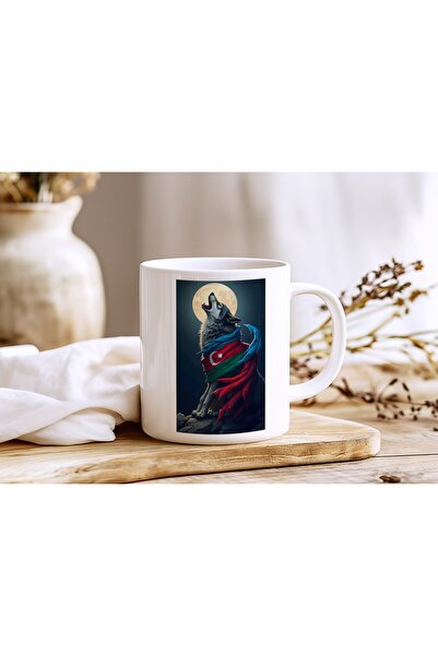 Beramussa Azerbaijan Flag Wolf Illustration Design Mug - National Spirit and ...