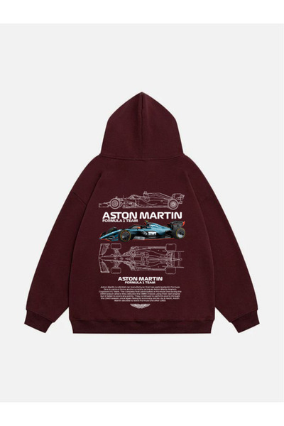 Mad&Calf Unisex British Car Printed Hooded Fleece Oversized Sweatshirt