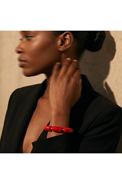 COCOSH TAKI Red chunky beaded bracelet with multiple gold accents and flexibl...