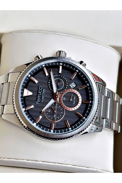 Ferrucci Functional Guaranteed Silver-Black Color Steel Cord Men's Wristwatch