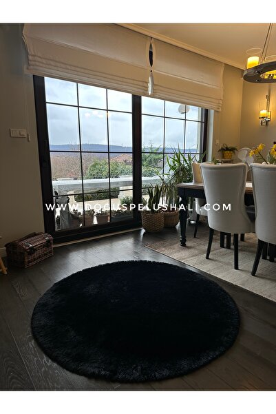 Doğuş Peluş Halı Tavşan Siyah Yumuşak Dokulu Peluş Halı Yuvarlak