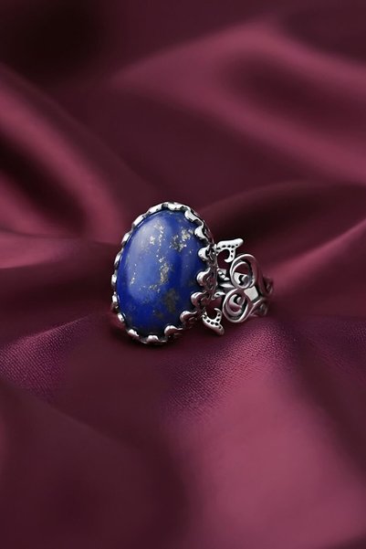 Takıdepo El İşçiliği Özel Tasarım Lapis Lazuli Taşlı Kadın Yüzük