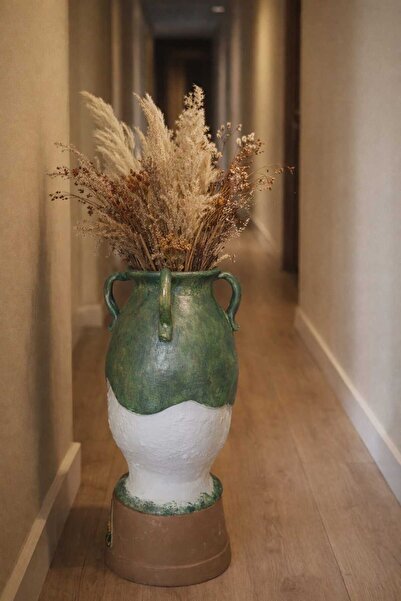 Atiz Çömlek evi 4-Handle Handmade Textured Decorative Clay Vase