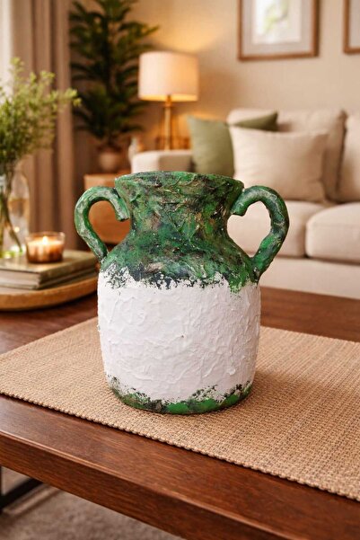 Atiz Çömlek evi Handmade Textured Decorative Clay Vase with Handle Cobalt I