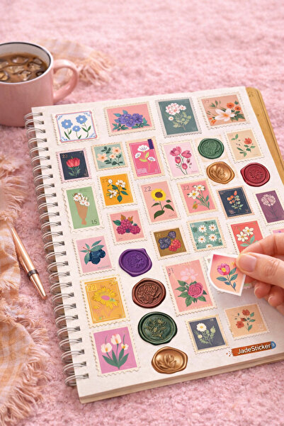 jadesticker Vintage Çiçekli Posta Pulu Sticker Seti | Bullet Journal & Defter...