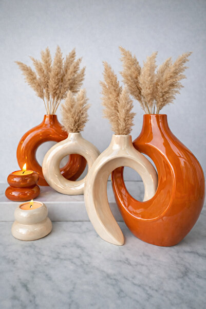 Luthien Brightly Lacquered Ivy Vase, Donut Vase and Candlestick Set