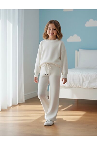 ADA YILDIZ KİDS Κοριτσίστικο Λευκό Πλεκτό Σετ (Κάτω & Πάνω Μέρος) 6/14 Ετών