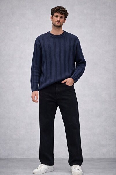 oraystore Men's Navy Blue Knitwear Sweater