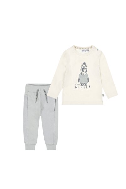 Dirkje طقم ولادي قطني من تيشيرت بأكمام طويلة وبنطلون - كريمي ورمادي فاتح | بطريق