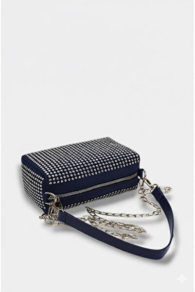 EZZY BLİSS Ezzybliss Women's Blue Stone Stylish Design Chain Handbag with Shoulder Strap