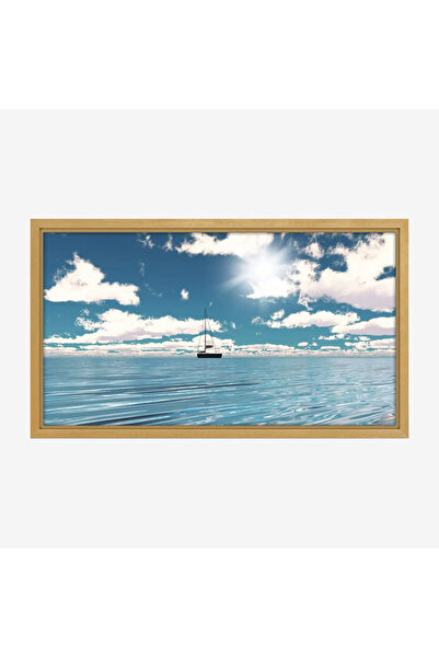 Tajridhome لوحة بحر تتألق تحت أشعة الشمس مع قارب يطفو على مياه زرقاء هادئة، لوحات جمادات ومعالم، لوحات كانفاس.