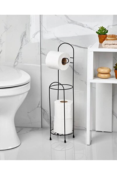 AbaTech Modern Pedestal Toilet Paper Holder with Refill - Black Metal Toilet ...