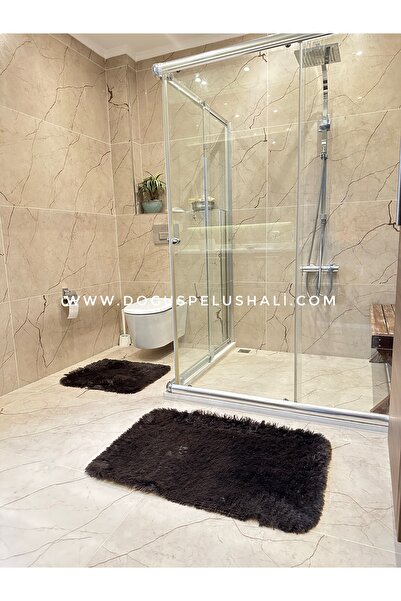 Doğuş Peluş Halı Tavşan Kahverengi Kaymaz Tabanlı 2'li Banyo Halısı Seti