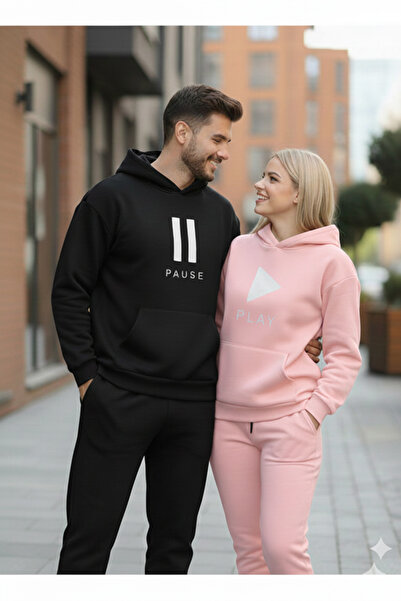 ALİ.COM Couple Matching Outfits: Men's and Women's'Pause & Play' Tracksuit Se...