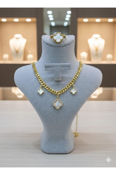 Takıcım Pırıltı White Stone Clover Model Women's Steel