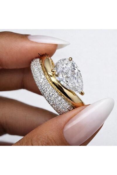 neslyaccessories Adjustable Drop Stone Gold White Zircon Women's Ring