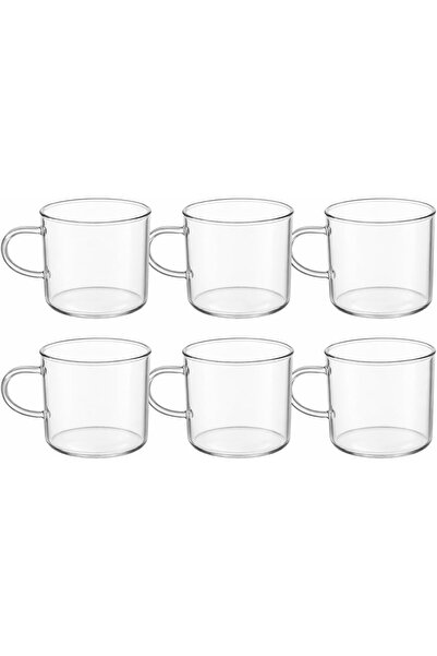 Generic Borosilicate Glass Gahwa Cups, Clear, 100 ml, Set of 6, Heat Resistant Tea Coffee Mugs with Handle