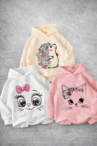 Kids Çocuk Kedi Baskılı 3'lü Sweatshirt