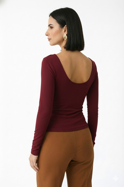 trendalisse Women's Front Back U-Neck Modal Textured Soft Blouse