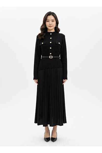 CATALEYA Rochie damă din tricot cu fustă plisată și curea – stil elegant și f...