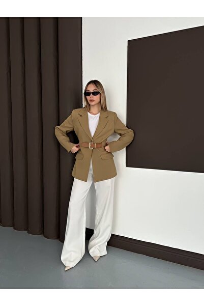 timagna Kadın Kemer Detaylı Blazer Ceket Vatkalı Ve Astarlı Yeni Sezon Şık Üs...