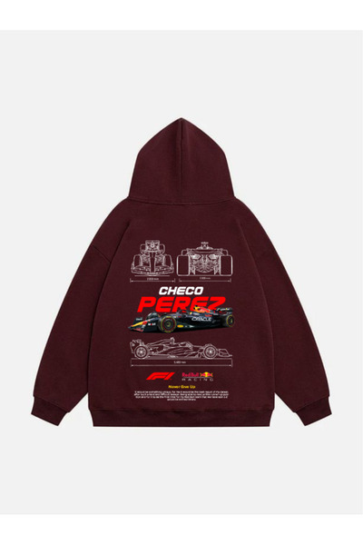 Mad&Calf Unisex Checo Perez Printed Hooded Fleece Oversized Sweatshirt