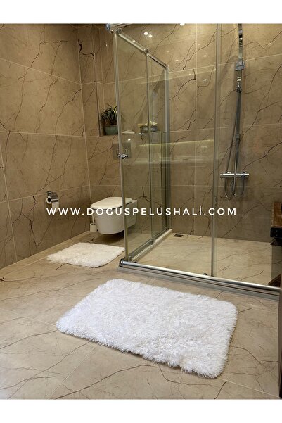 Doğuş Peluş Halı Tavşan Beyaz Kaymaz Tabanlı 2'li Banyo Halısı Seti