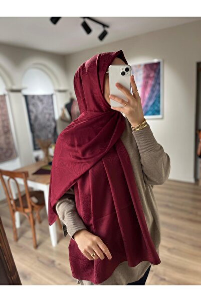 Merwiss Hürrem Desen İpeksi Jakar Şal - Bordo