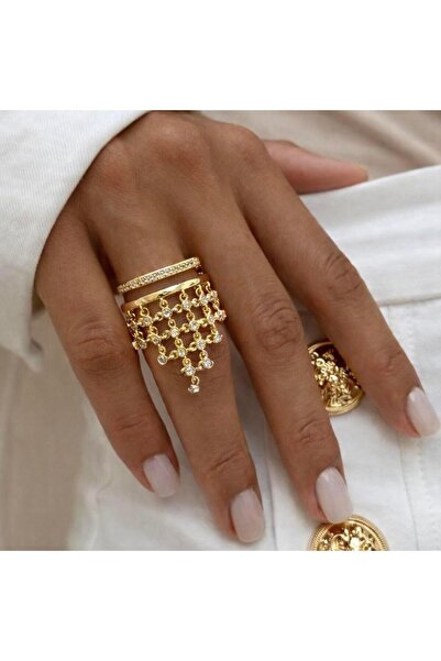 neslyaccessories Statement series – crystal cascade adjustable ring (gold)