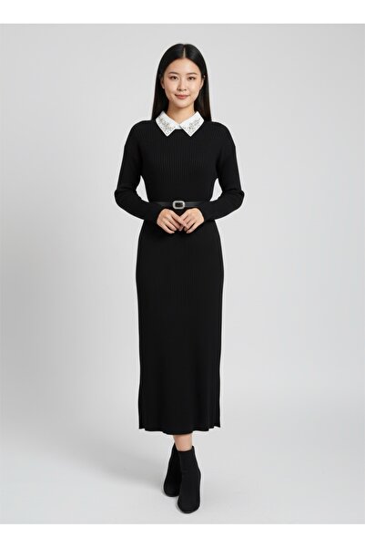 CATALEYA Rochie din tricot accesorizată cu ștrasuri la guler– stil elegant și...