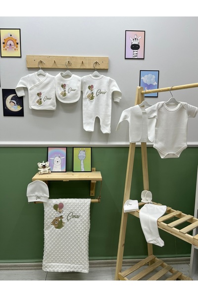 bebek desen طقم خروج من المستشفى مكون من 10 قطع مع بطانية مطرزة بالحمص وبالونات