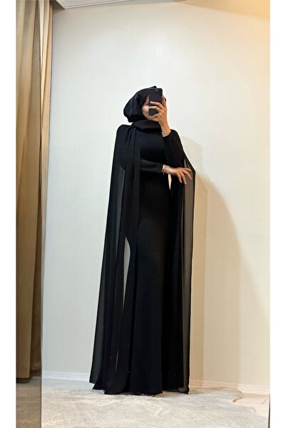 Bess Store Women's Hijab Evening Dress Cape Tailed Evening Dress