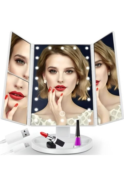 tatum Professional LED Mirror, Makeup and Cosmetics, Adjustable with 3 Folding Side Mirrors, LED Lighting