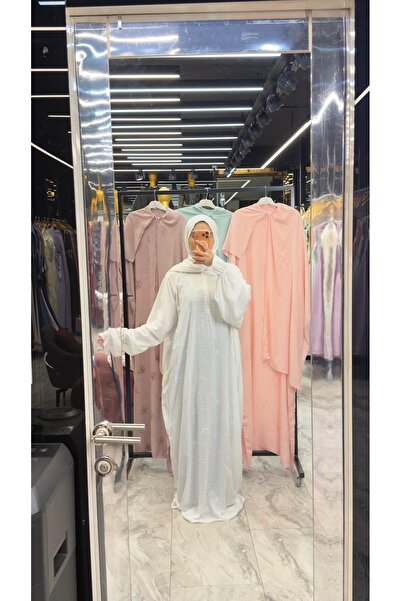 DADO BELLA Beyaz Tek Parça Başörtülü Nakışlı Namazlık