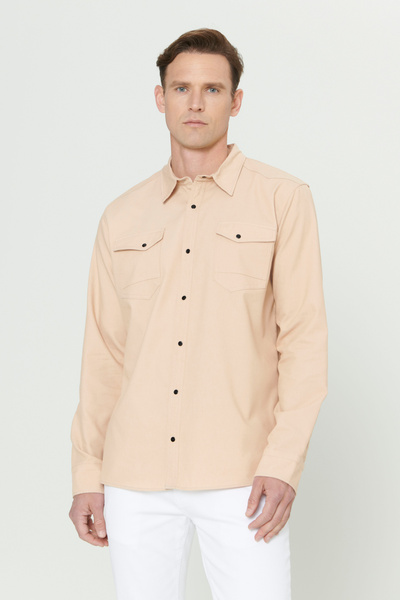 AC&Co / Altınyıldız Classics Beige Slim Fit Slim Fit Classic Collar Cotton Shirt