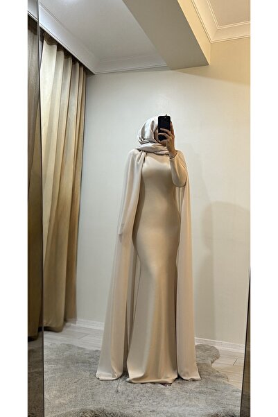 Bess Store Women's Hijab Evening Dress Cape Tailed Evening Dress