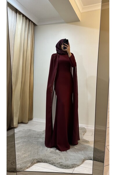Bess Store Women's Hijab Evening Dress Cape Tailed Evening Dress