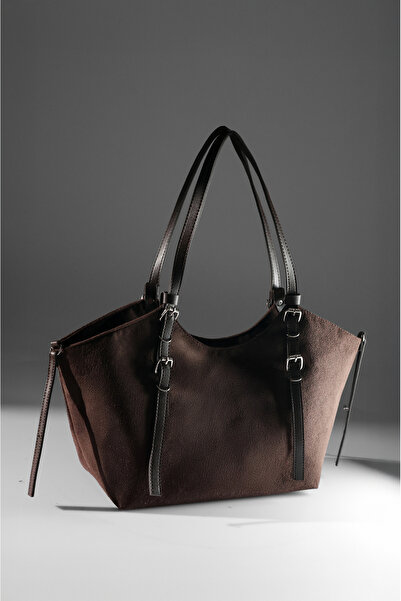 Rimense Women's Bitter Brown Suede Hand and Shoulder Bag