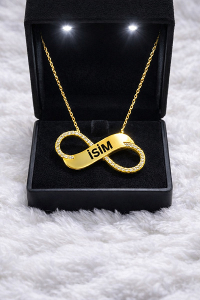 KAR DİAMOND 925 Ayar Gümüş Kişiye Özel isimlik Sonsuzluk Kolye Altın Kaplama ...