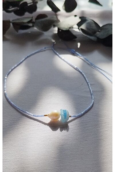 Bella Sera Studio Akuamarin, Barok İnci ve Miyuki İpli Ayarlanabilir Kolye