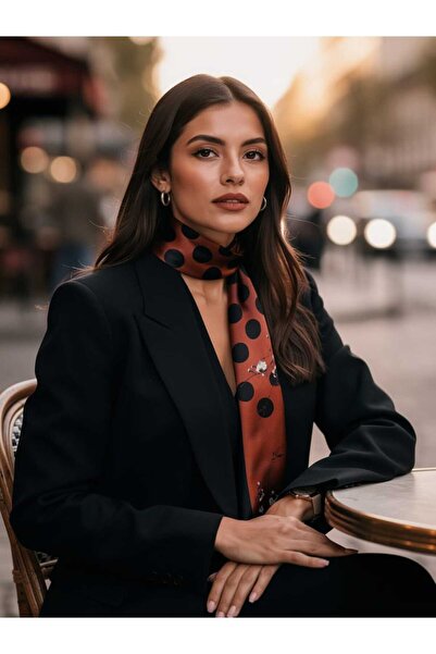 PERLMUTT Γυναικείο μαντήλι με μοντέρνο γεωμετρικό σχέδιο με μαύρα λουλούδια –...