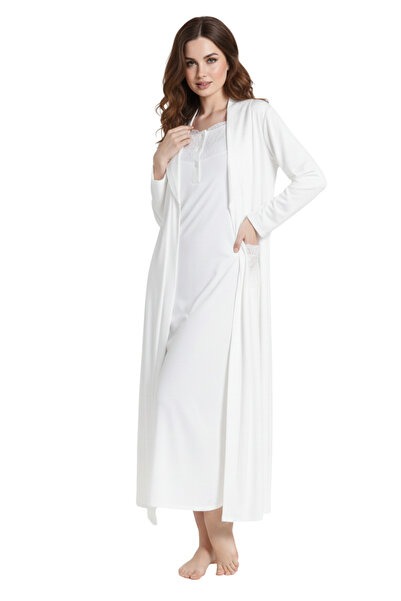 bigmama Pamuk Viskon Büyük Beden Lohusa Gecelik Sabahlık Takımı - Emzirme Uyg...