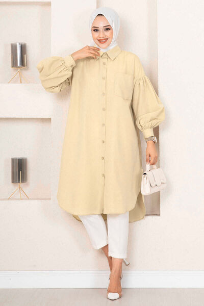 EBRUTESETTÜR Oval Cut Hijab Shirt Tunic Yellow