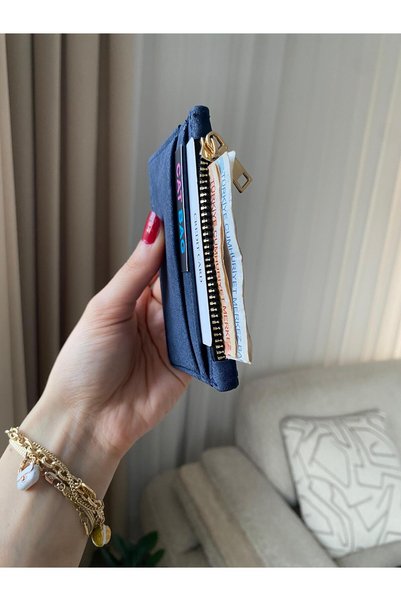 ÇANTA Cat Bag Zippered Suede Card Holder