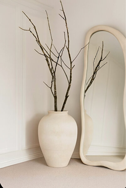 Lui Tasarım Cream-Colored Textured Vase Stoneware Modern Scandinavian Stylepota Home Decoration Clay Handmade 38*28 cm
