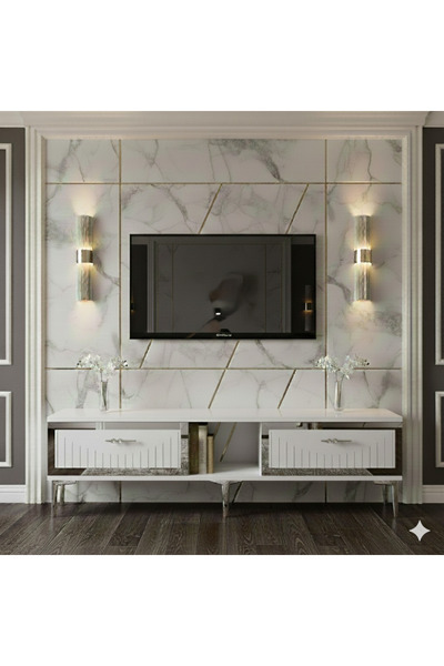 YUMEDİ DESİGN TSA1503BS - KEREM TV STAND , TV SEHPASI 150CM BEYAZ-SİLVER