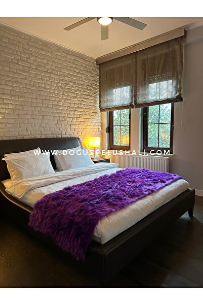 Doğuş Peluş Halı Yumuşak Dokulu Mor Peluş Yatak Ucu Runner